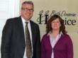 Kemptville District Hospital (KDH) CEO Colin Goodfellow congratulates Dawn Rodger, Executive Director of Beth Donovan Hospice, on the hospice's move to a house on the KDH grounds