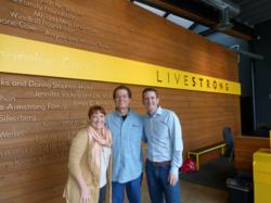 This is a picture of Michael LaBaw CEO of Sound Telecom a nationwide provider of 24/7/365 telephone answering, contact center and cloud-based phone system services visiting with Doug Ulman and Renee Nicholas at the Livestrong Foundation Headquarters