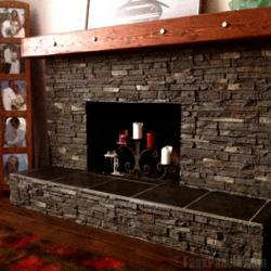 Manufactured stone is a much easier way to give a fireplace a facelift than using real slate