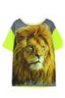 Lion Print Short Sleeve T-shirt, Color Block  T-shirt