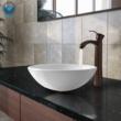 Combine a White Vessel Bowl with an Oil Rubbed Bronze Faucet for an eclectic look!