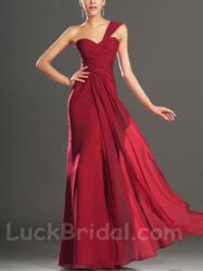 Sexy Red Chiffon Party Dress A Line One Shoulder Prom Dress