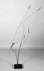James Turnbull (American, 1909-1976), Kinetic Sculpture with Butterfly and Flowers, bronze with wooden base.