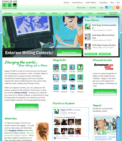 StageofLife.com Homepage - Blogging and Writing Resource