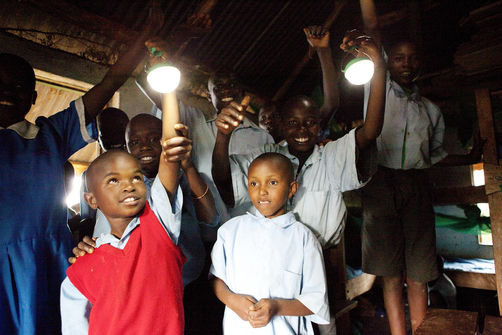 Boys at an off-grid school in Kenya used to live in constant danger of kerosene fires, now they sleep soundly with their own, individual Nokero solar light bulbs by their side each night.