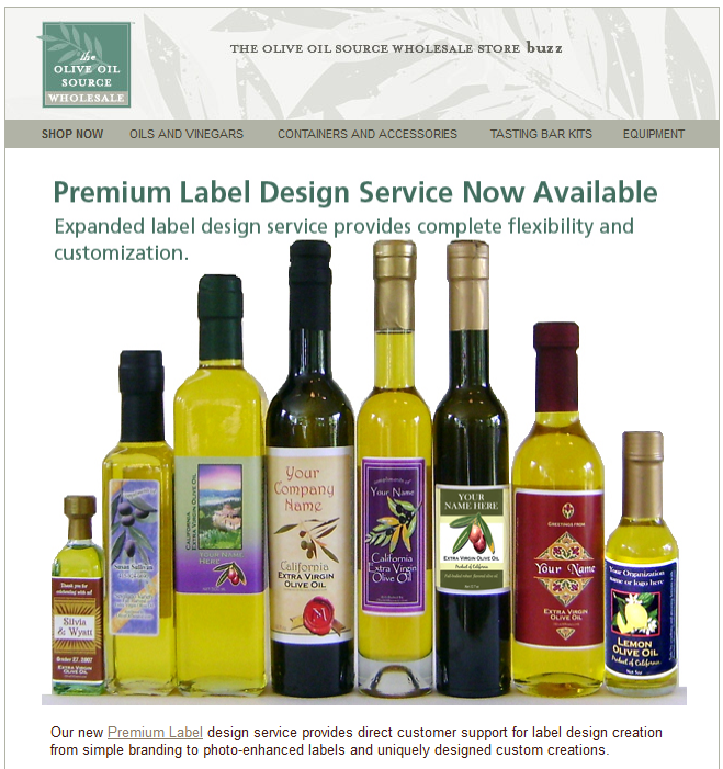 Premium Label Design Options from The Olive Oil Source