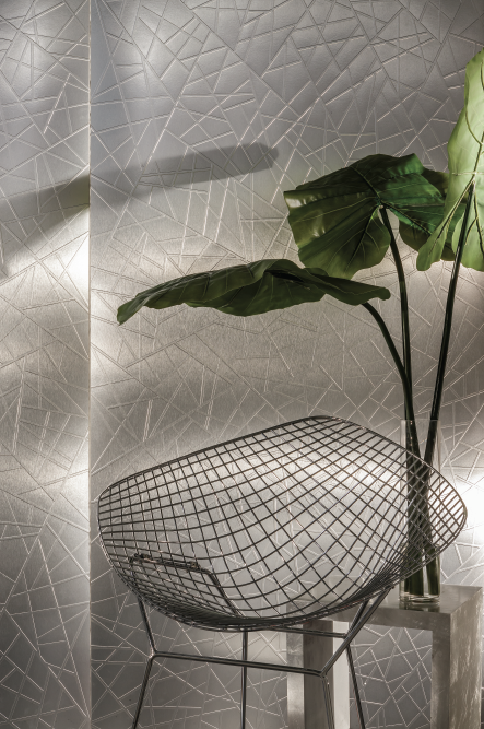 Metal-Art 618 Axis Brushed Stainless creates avant-garde angularity on a feature wall