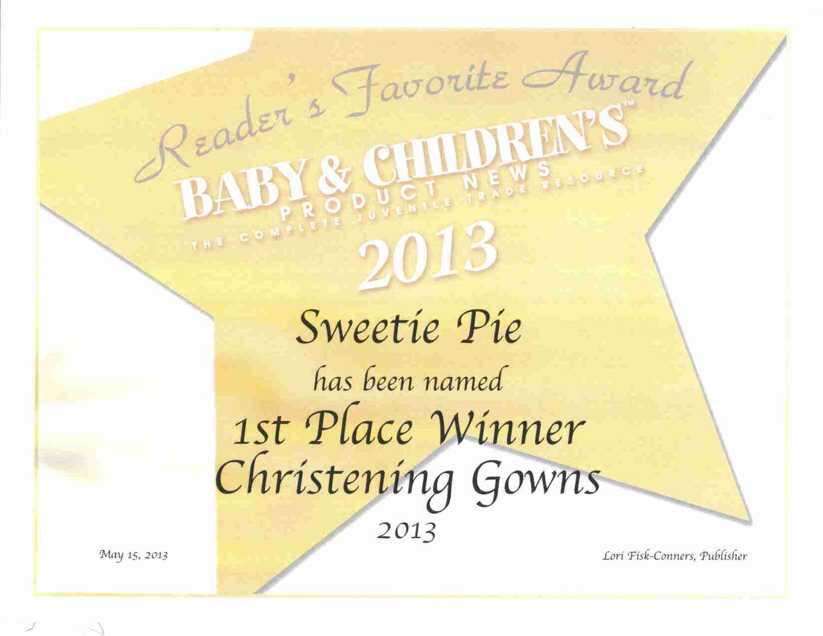 Voted 1st Place Christening Gown Company Award