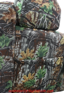 Caltrend custom seat covers in camo fabric. Map pockets and headrest covers are included.
