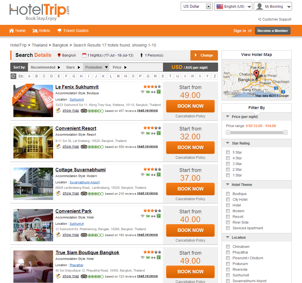 HotelTrip.com Search Result Page