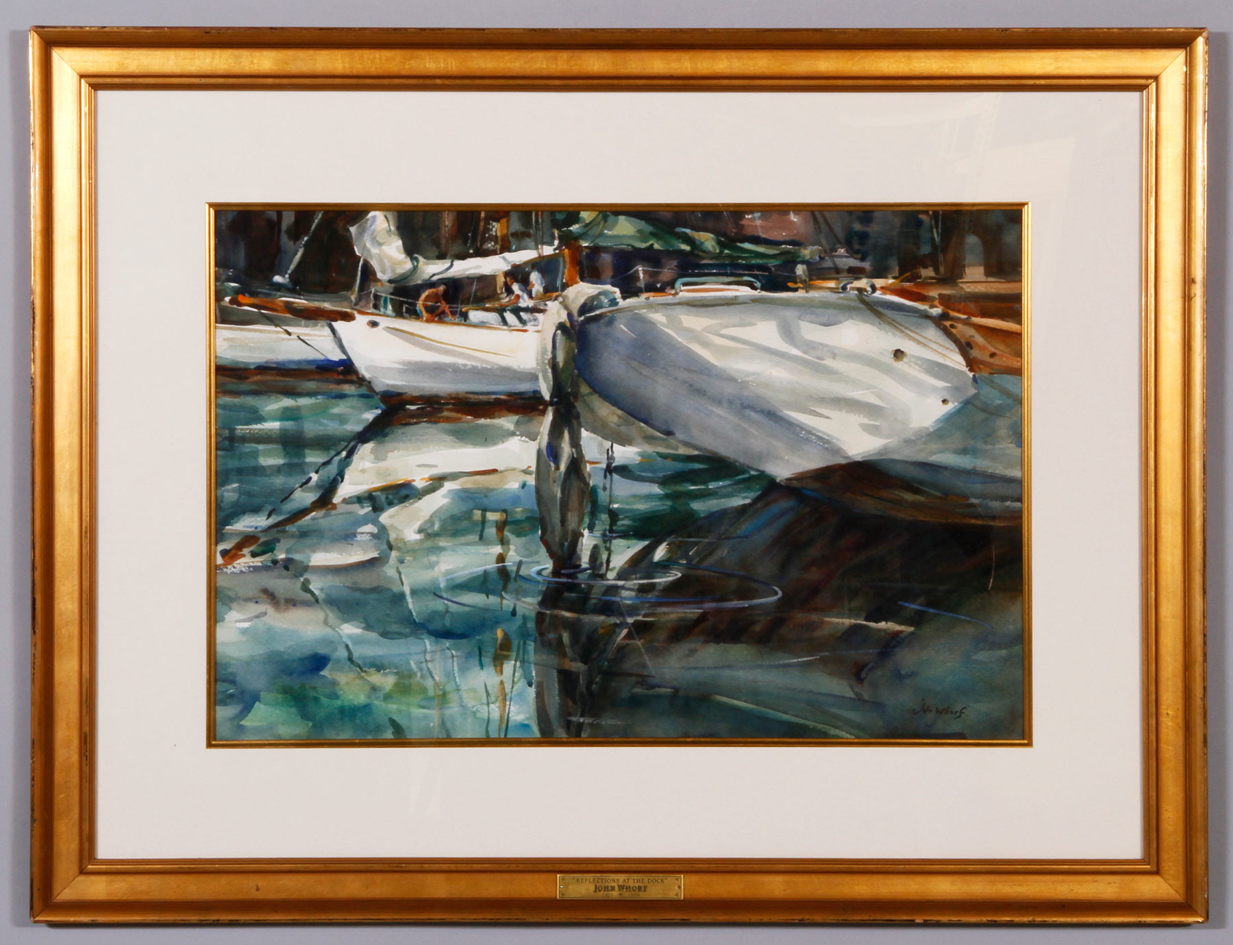 John Whorf, "Reflections at the Dock," Watercolor