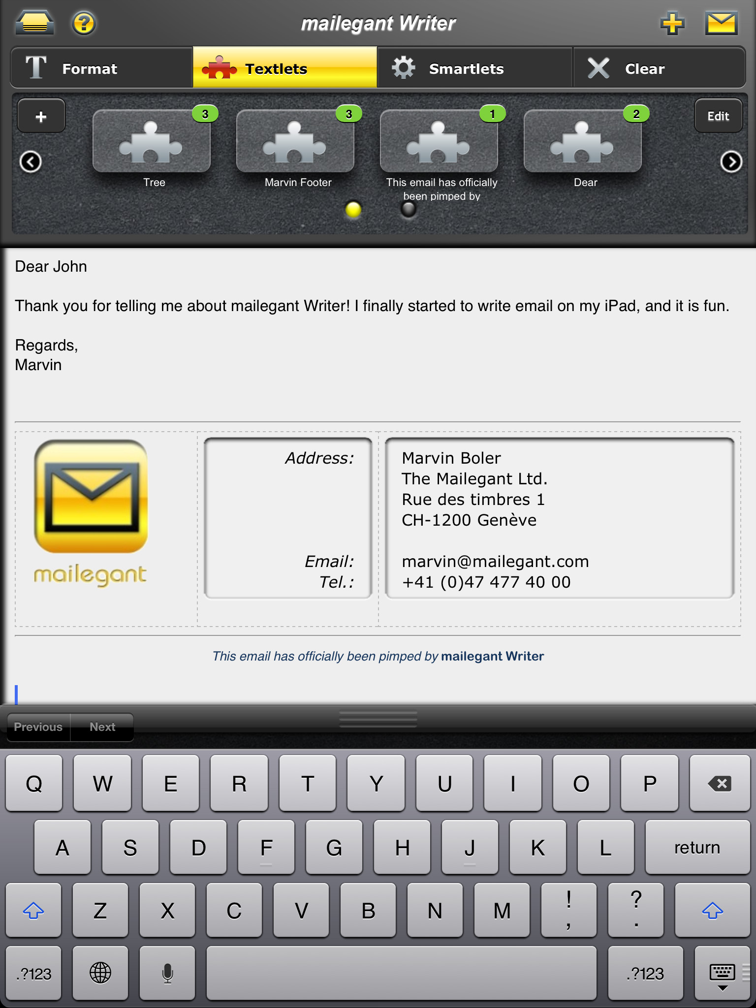 Screenshot: Full Email Formatting on Tablets