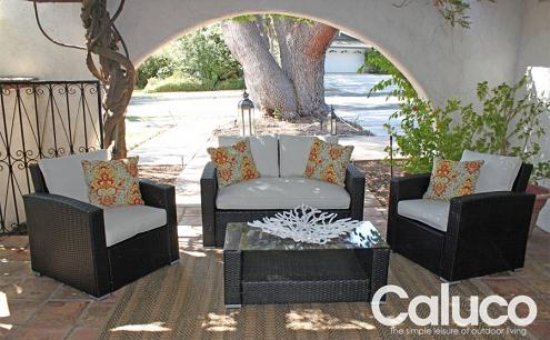 Caluco Key West 4 Pc Seating Set with Sand Outdoor Cushions KW115476 - Dark Java