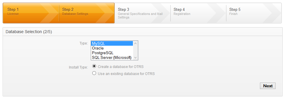 Database selection with OTRS Windows Installer 3.0.1
