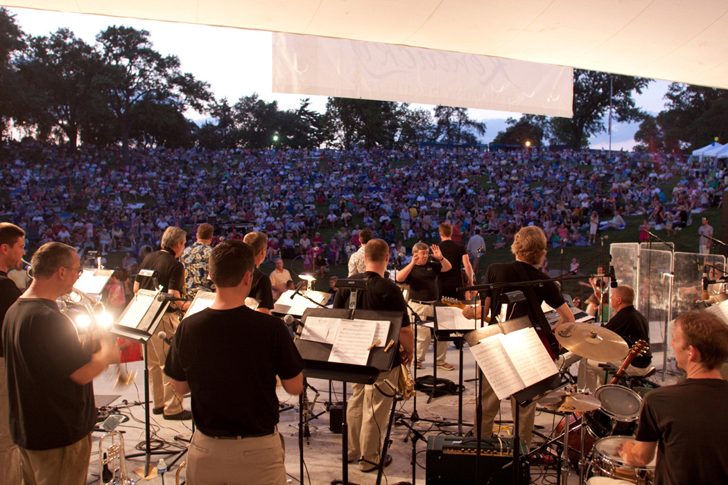 Looking out from behind the stage during a Kentucky Symphony Orchestra concert in Covington's Devou Park.