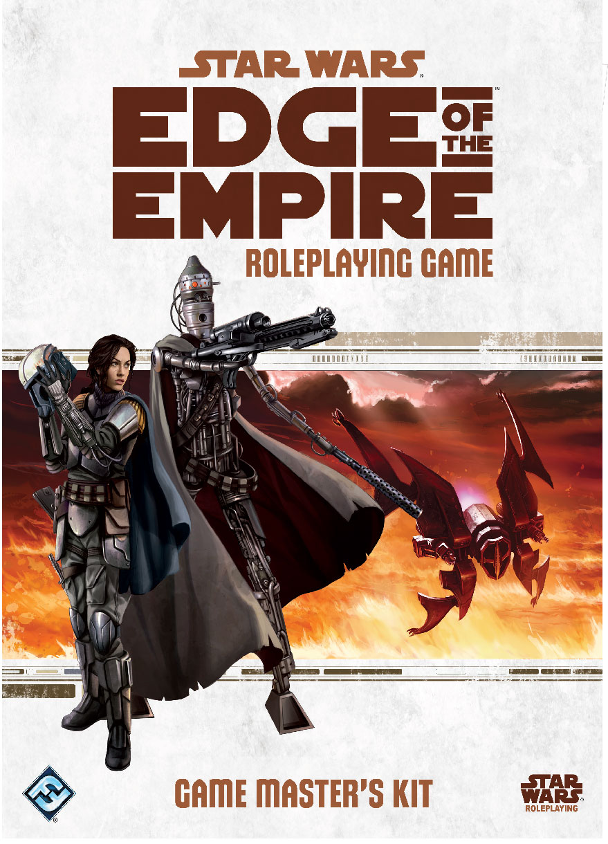 Supporting accessories for the Star Wars®: Edge of the Empire™ Core Rulebook include a Roleplay Dice pack and Game Master’s Kit (shown).