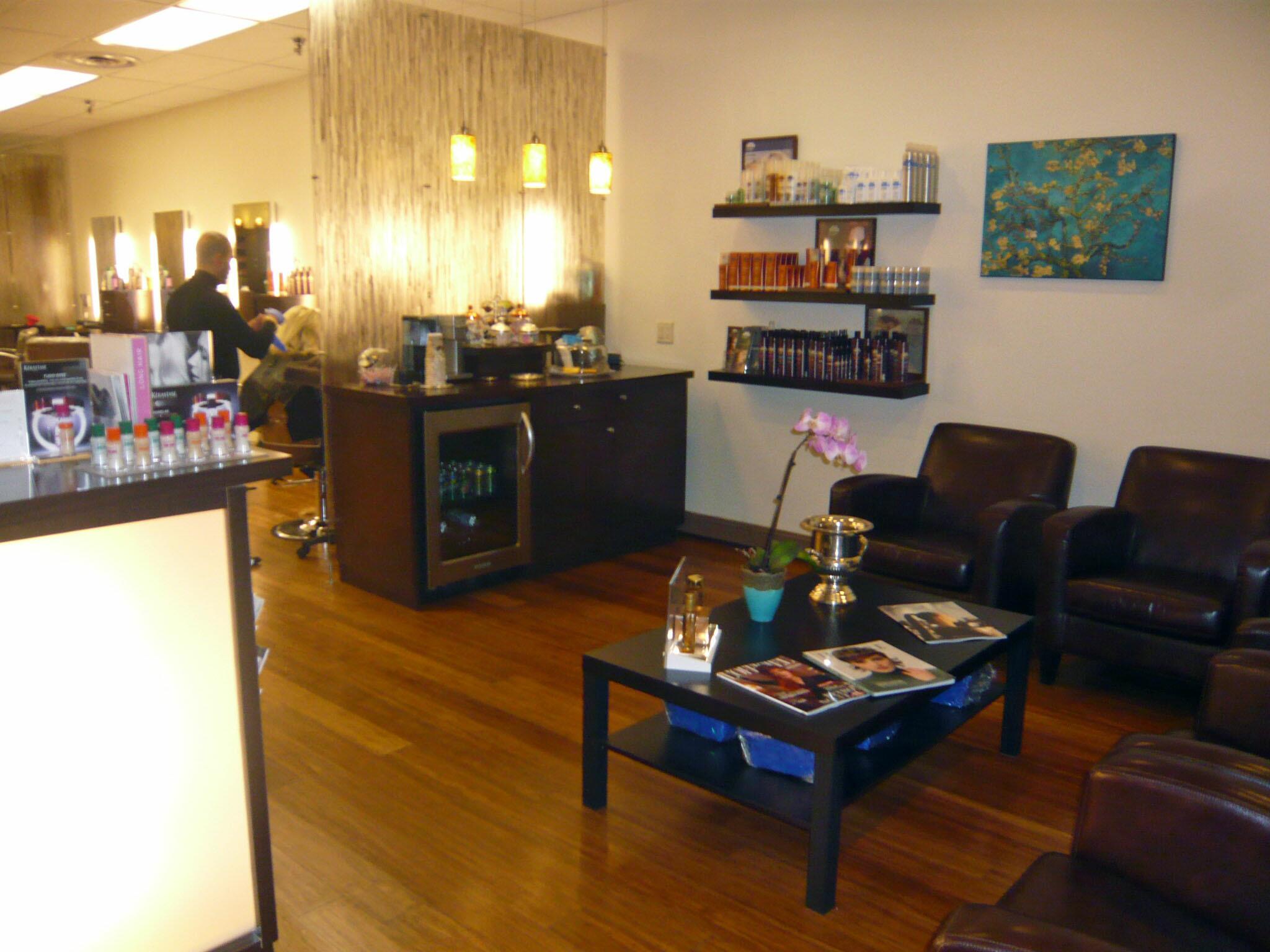 View of Salon Craft front desk and refreshments bar