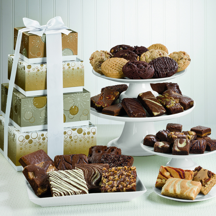 The holidays will sparkle with Fairytale Brownies' new Sparkling 4-Box tower with fudge brownies, chewy cookies and buttery bars packed inside.