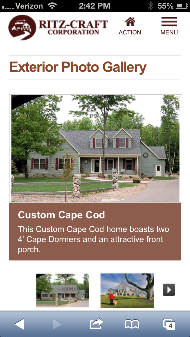 This screenshot of Ritz-Craft's mobile-optimized website highlights one of several available photo galleries.