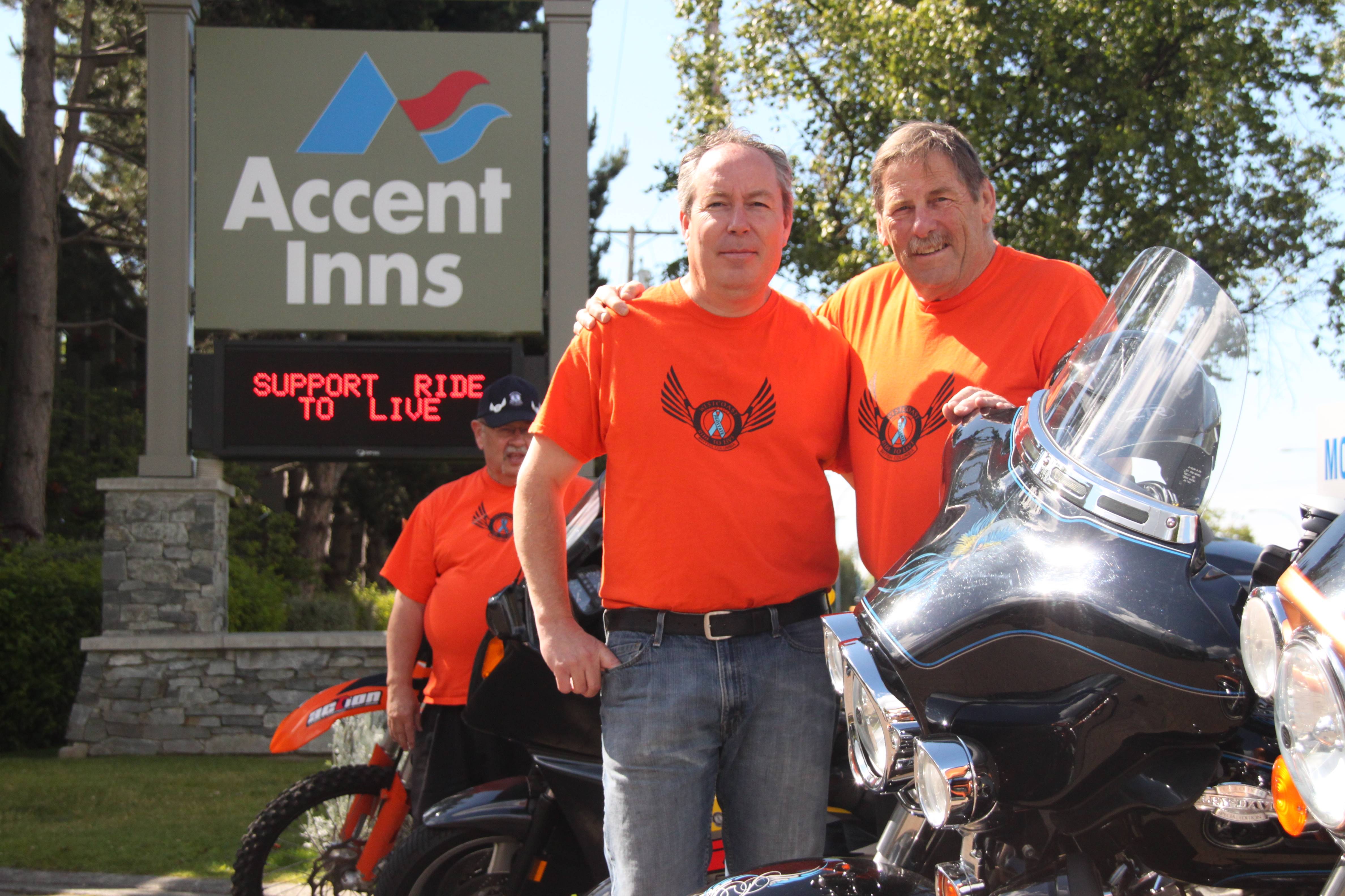 Bill and Dave from Westcoast Ride to Livehelping to launch Accent Inns motorcycle friendly hotel program