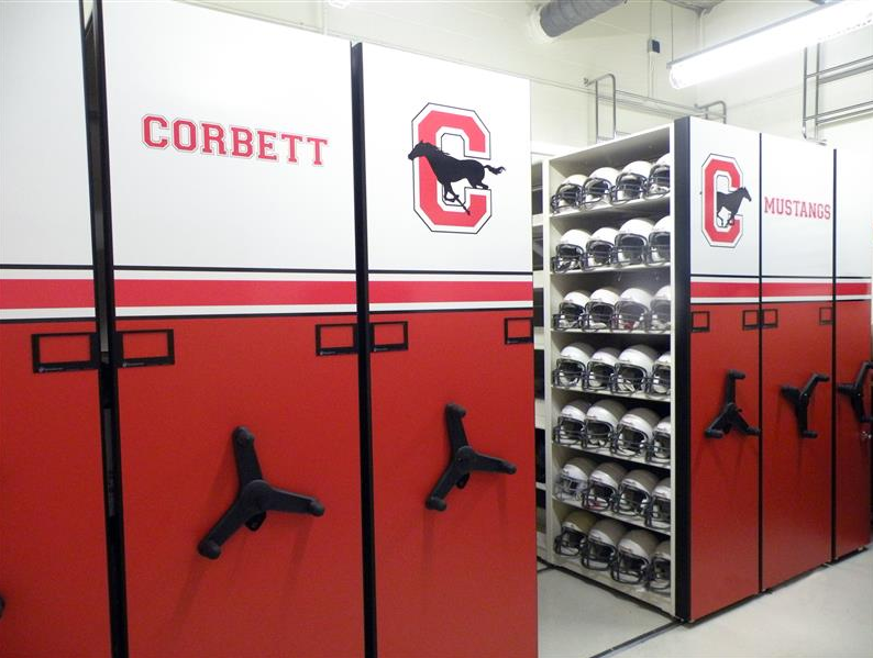 Athletic gear storage at Corbett Junior High School