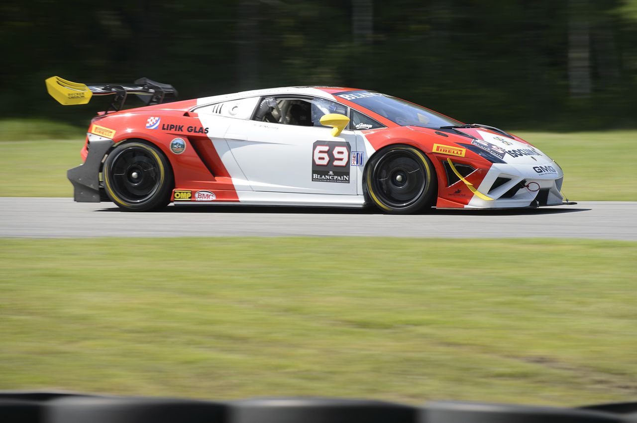The No. 69 Isoclima Lamborghini driven by Lamborghini Beverly Hills Owner Tom O’Gara during the opening round of the all-new Lamborghini Blancpain Super Trofeo Series.