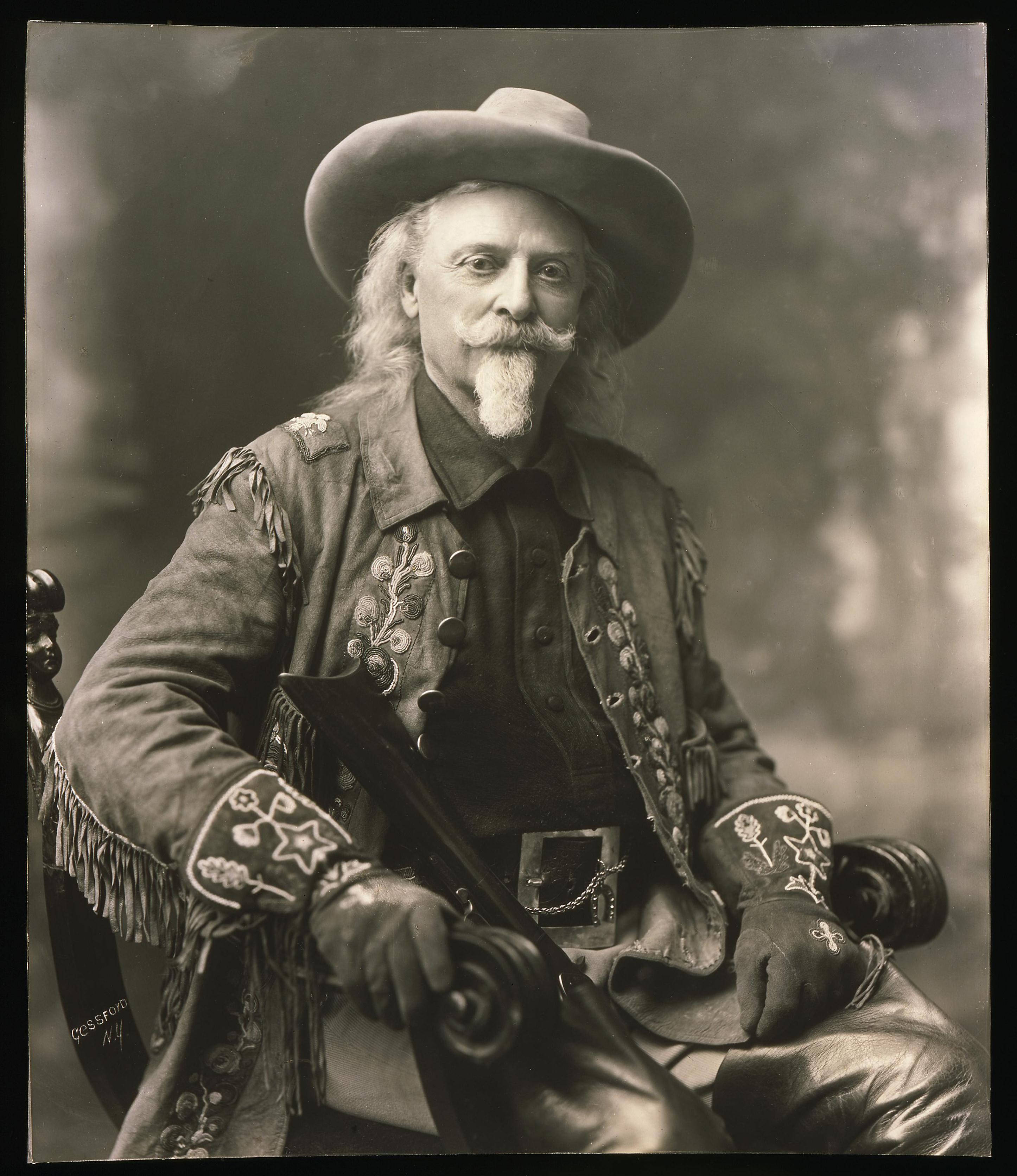 William F. Cody in one of his Wild West show jackets, May 1909
