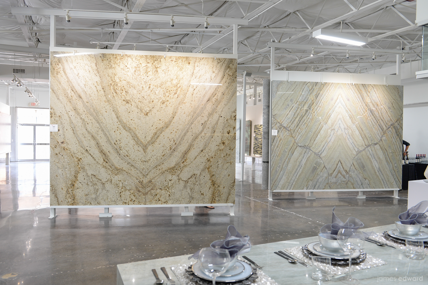 Bookmatched slabs on display in the gallery