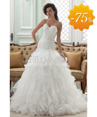 Amazing Ball Gown Sweetheart Chapel Train Ruffles Wedding Dress