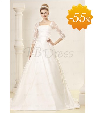 Elegant A-line Square Three Quarter Sleeves Dasha's Wedding Dress