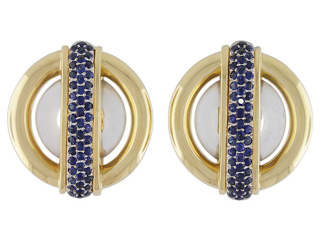 Cartier Aldo Cipullo Rock Crystal and Sapphire Ear Clips in 18K Yellow Gold