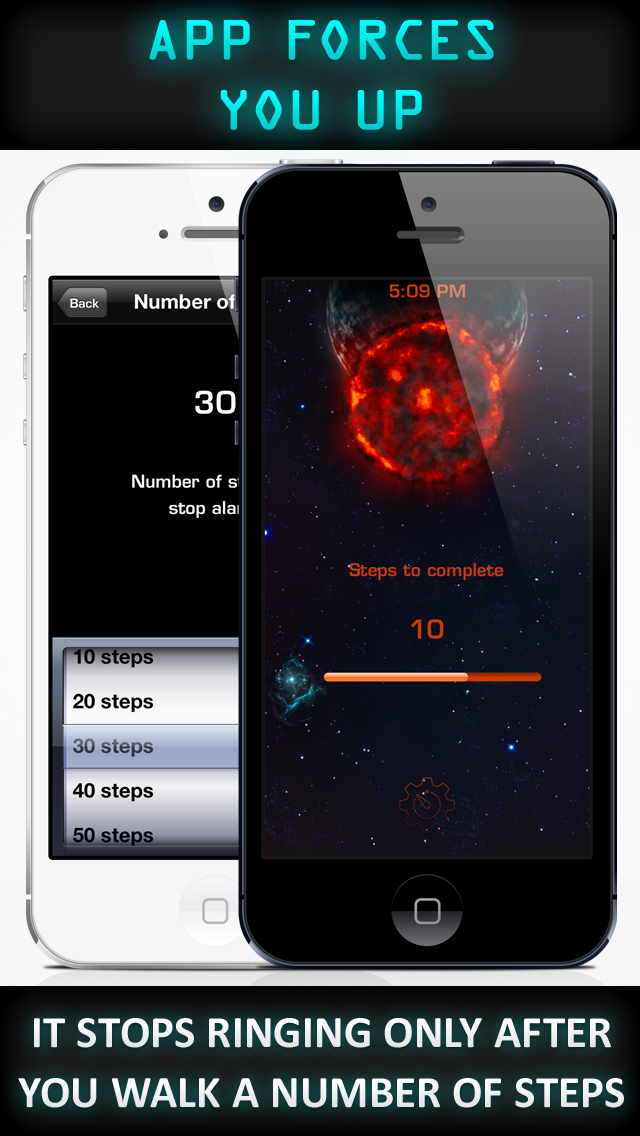 The "Walk Up!" alarm clock app uses the iPhone's accelerometer to count the amount of steps that is required to stop the alarm.