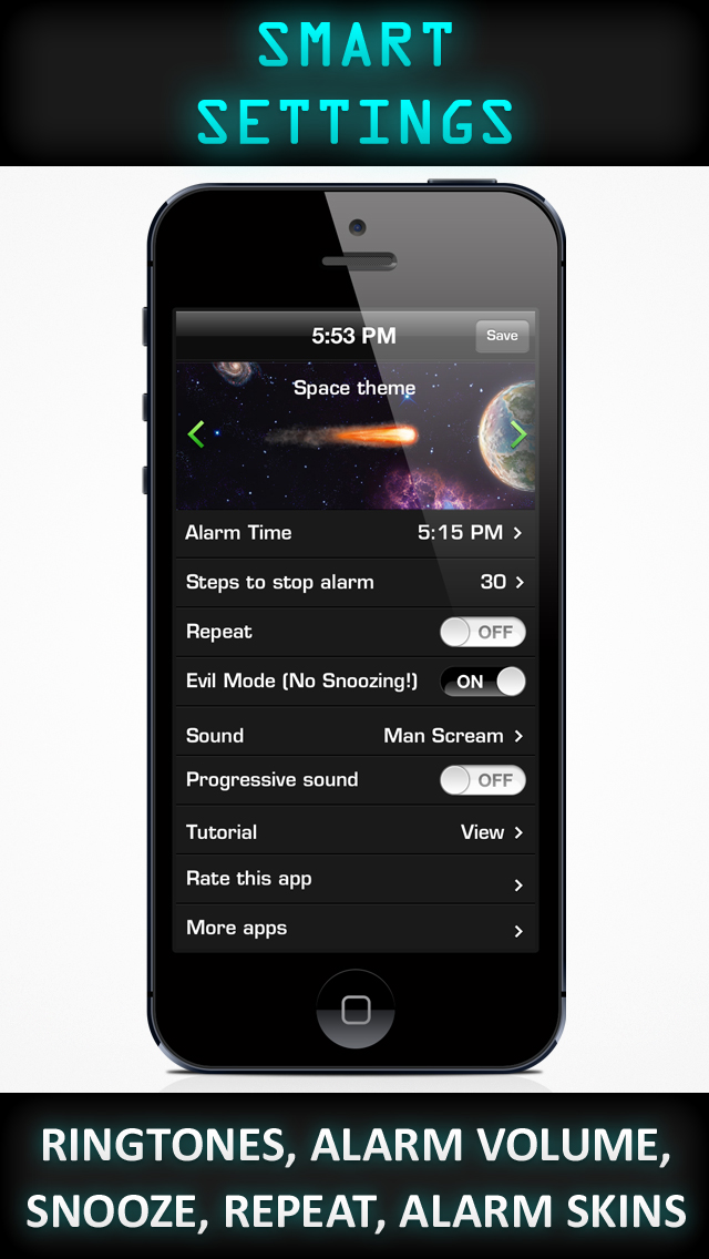 The "Walk Up!" alarm clock app comes with a suite of ringtones, daily repeating, progressive volume setting, and a handy tutorial.