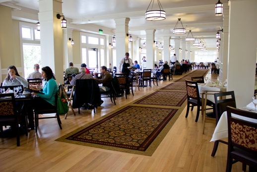 The Lake Hotel Dining Room is known for its offerings of local, sustainable cuisine as well as sweeping views of Yellowstone Lake.