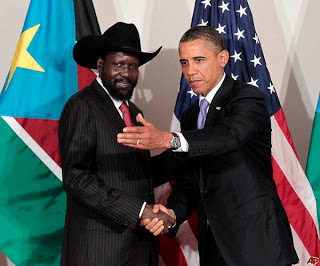South Sudan led by President Salva Kiir is shown the  wrong way by US President Obama