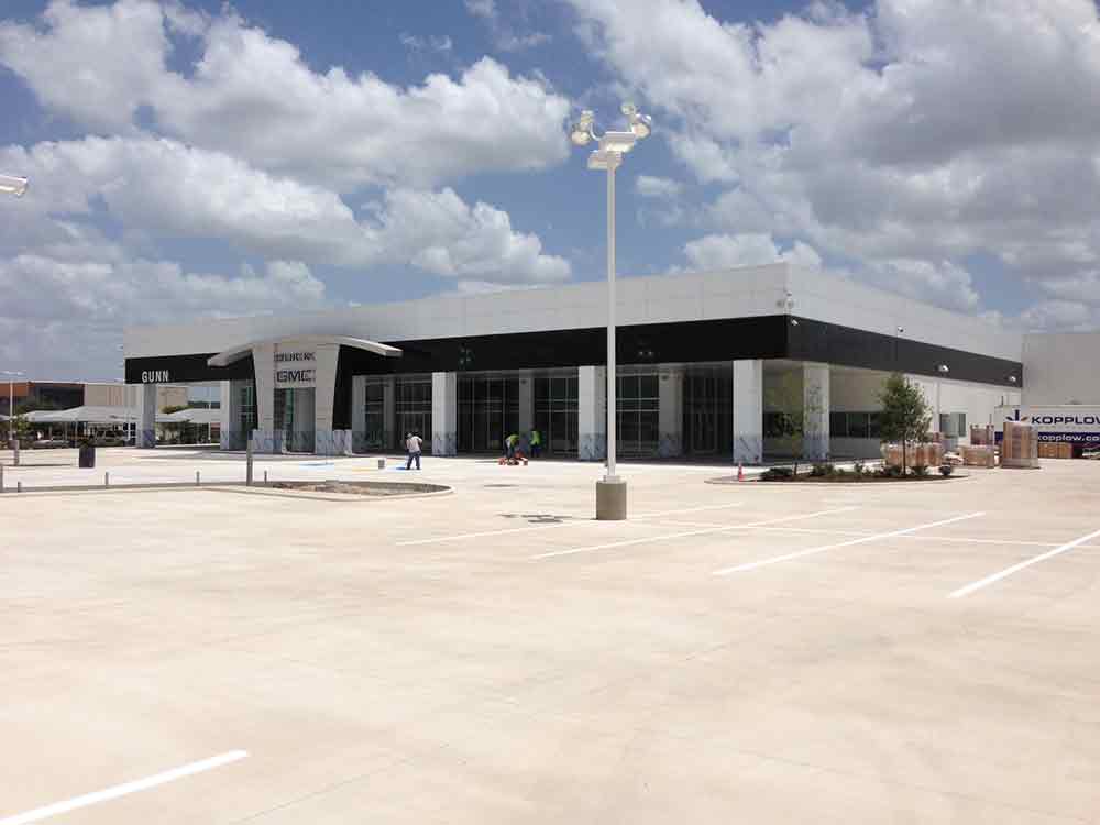 Construction crews finish new showroom and service facility for Gunn Buick GMC in San Antonio, Texas