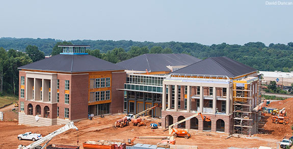 Construction on Liberty University's new Jerry Falwell Library continues in full force on July 18, 2013.