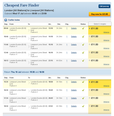 Cheapest Fare Finder - Additional Functionality for travellers from National Rail Enquiries