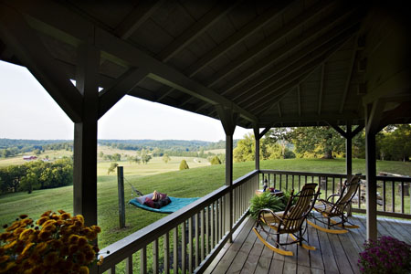 Wine tasting at the rustic hilltop cabin.