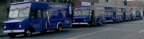 Promotional Food Trucks Lined Up Preparing For NYC Event