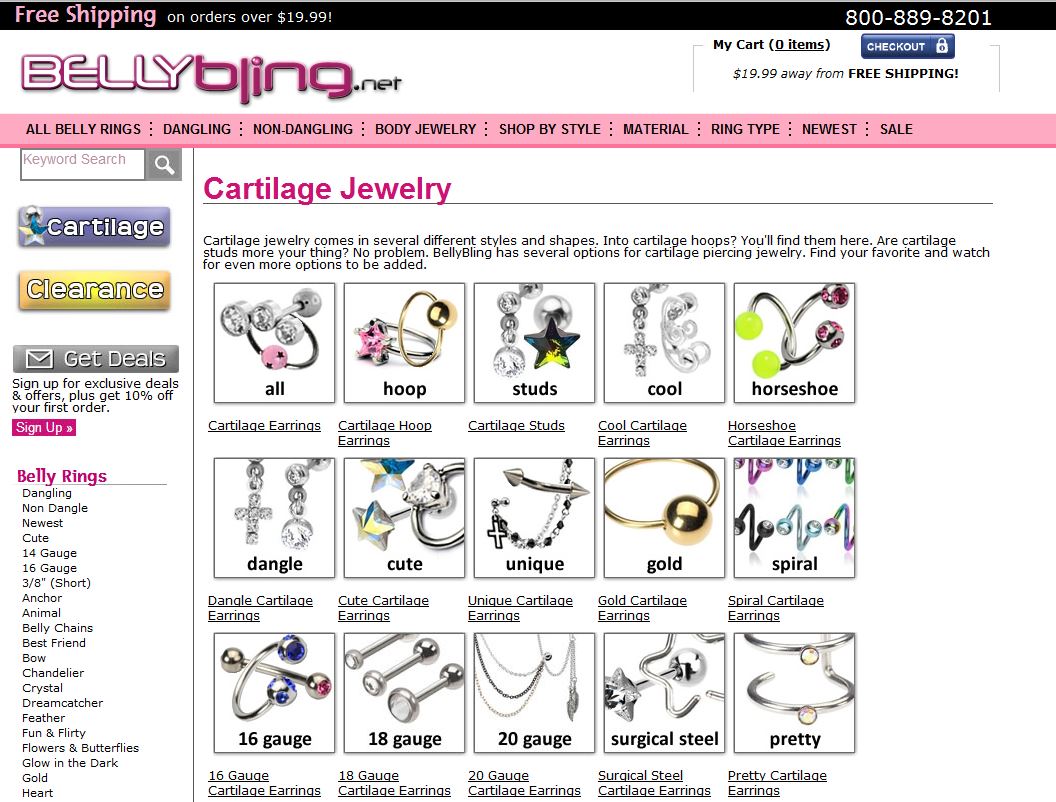 BellyBling.net Cartilage Jewelry