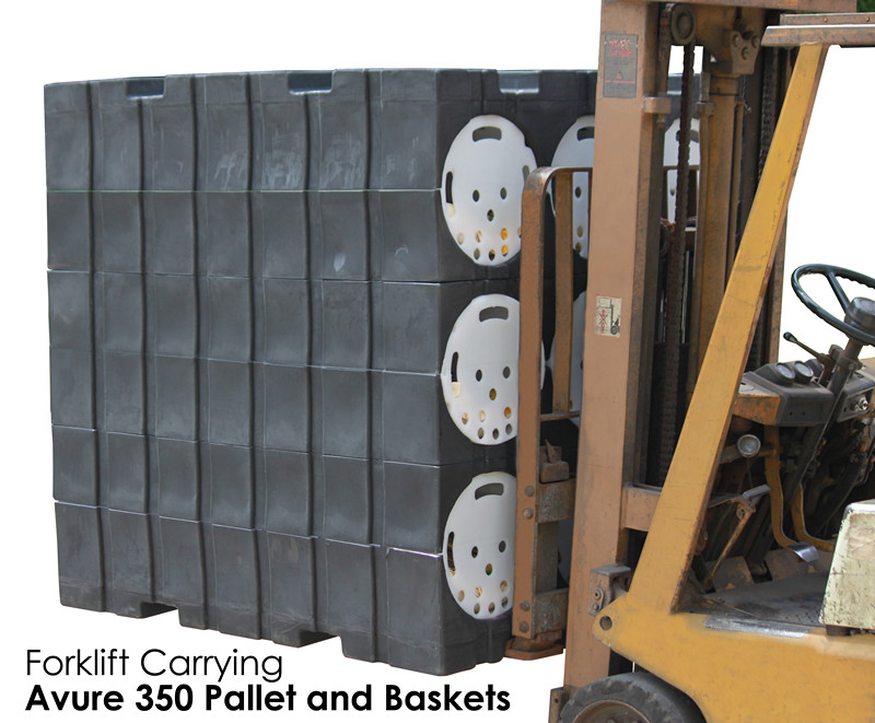 Forklift carrying Avure 350L Pallets and Baskets