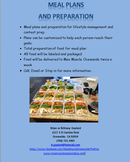 Meal Plans and Preparation Offered