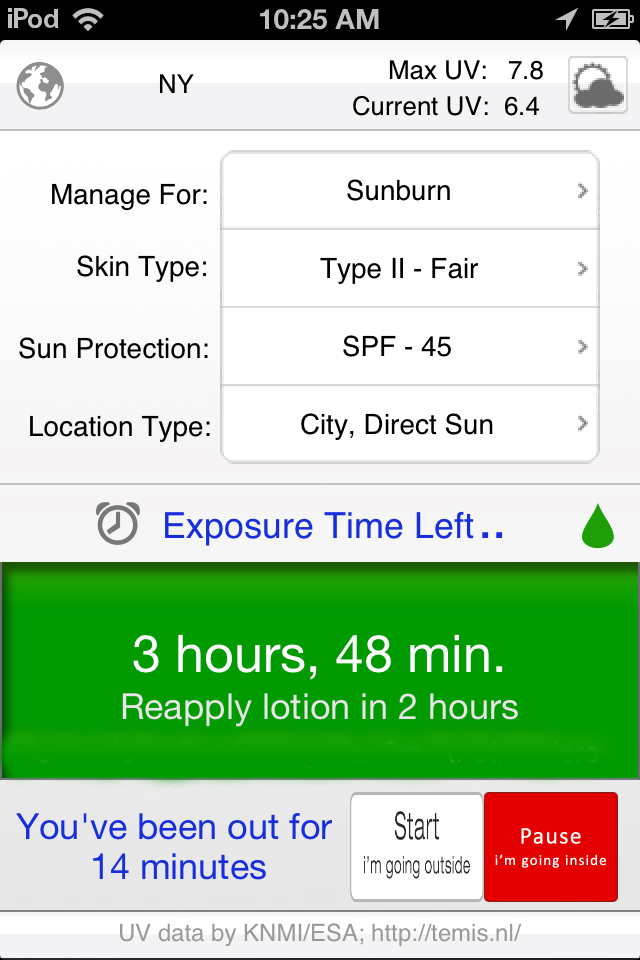 Counts down the time left until users should reapply sunscreen or get out of the sun.