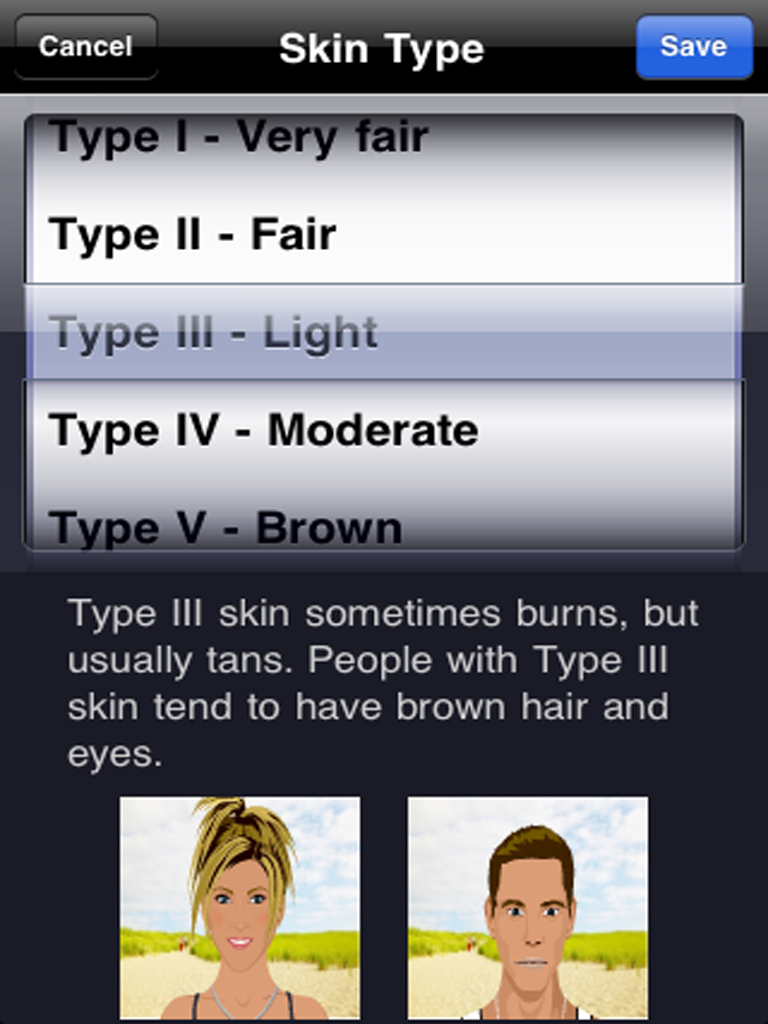 The app allows users to select their skin type, providing for a more accurate, tailored evaulation of sun exposure.