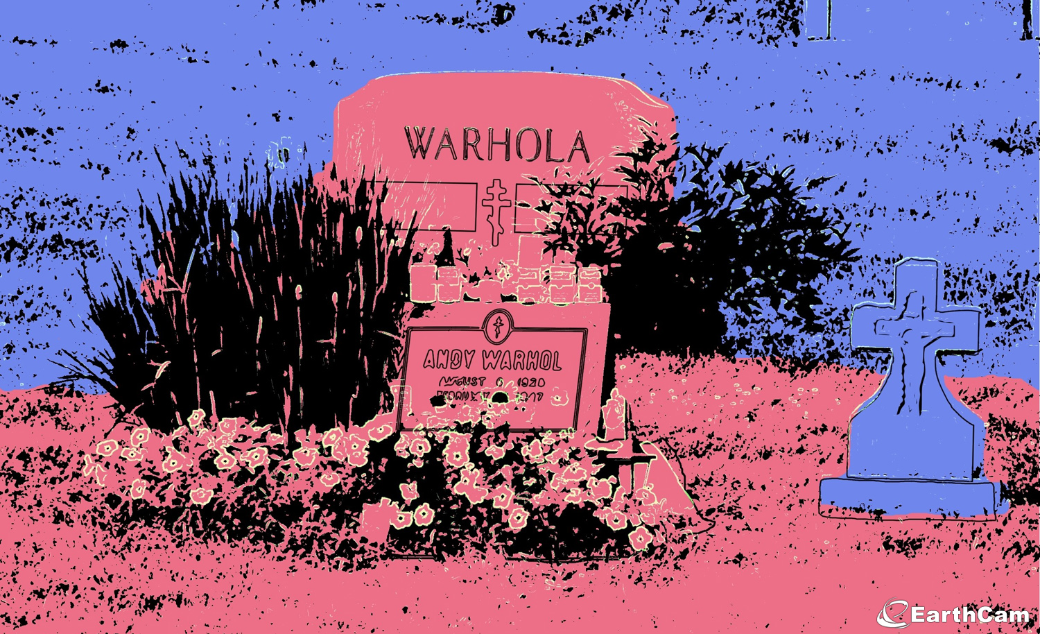 Warholian image effects and color pallets are integrated into gravesite snapshots for one-of-a-kind art.