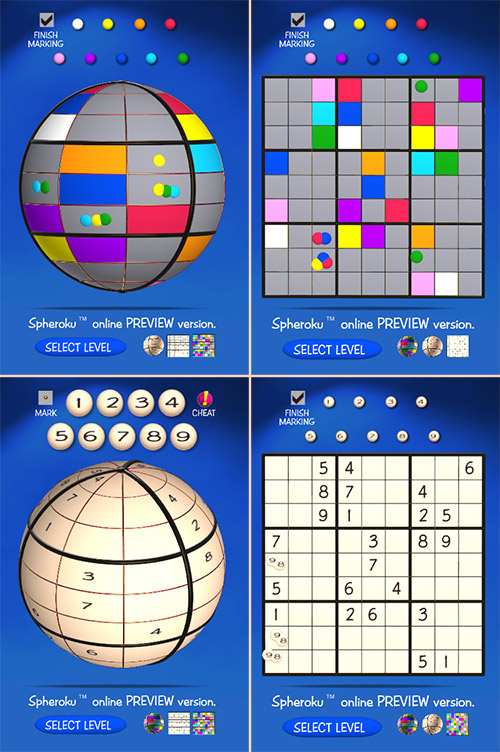 4 different modes to solve the same sudoku puzzle.