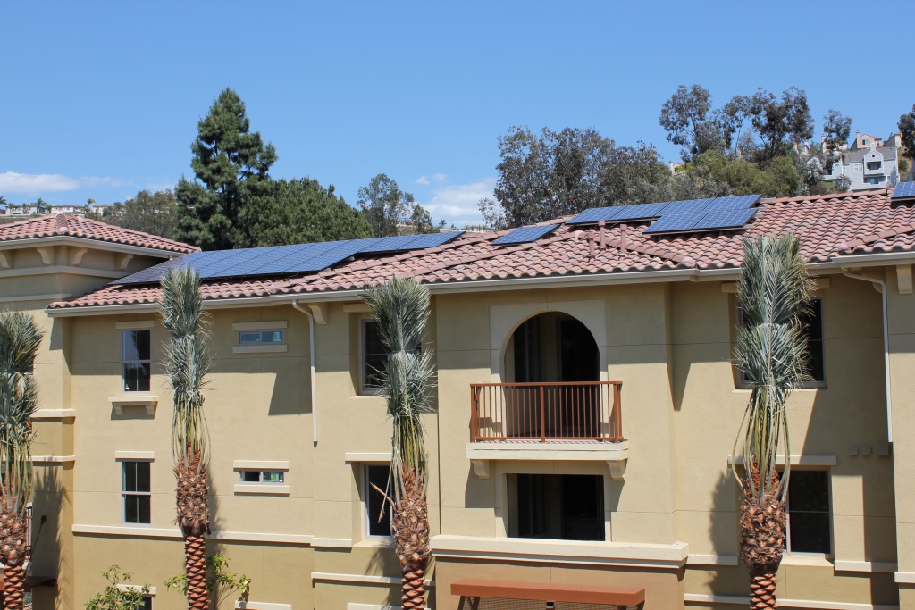 FIGTREE can finance an array of LEED-qualifying building solutions like those featured at this zero net energy Scripps Ranch eco-luxury apartment complex.  FIGTREE funds projects from $5,000 into the millions of dollars. (Credit: Home Energy Systems)