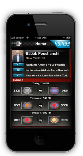 Fanatic iPhone App, 'Home' screenshot