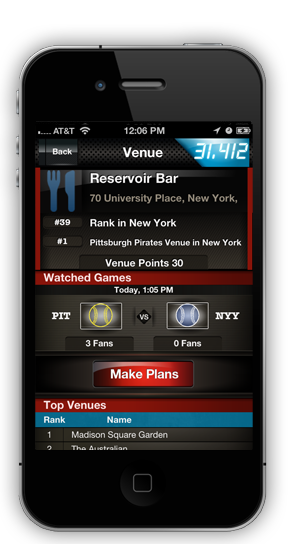 Fanatic iPhone App, 'Venue' screenshot